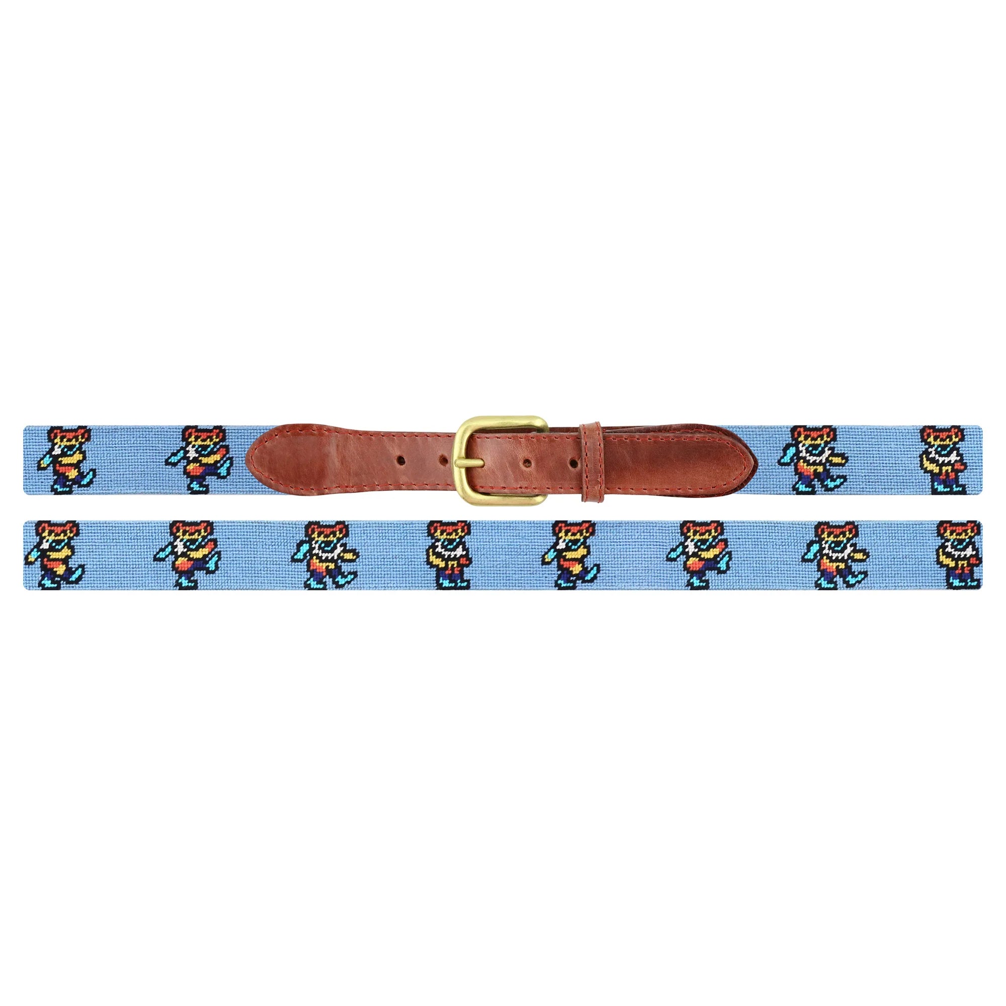 Smathers & Branson - Dancing Bears Tie Dye Needlepoint Belt - Light Blue