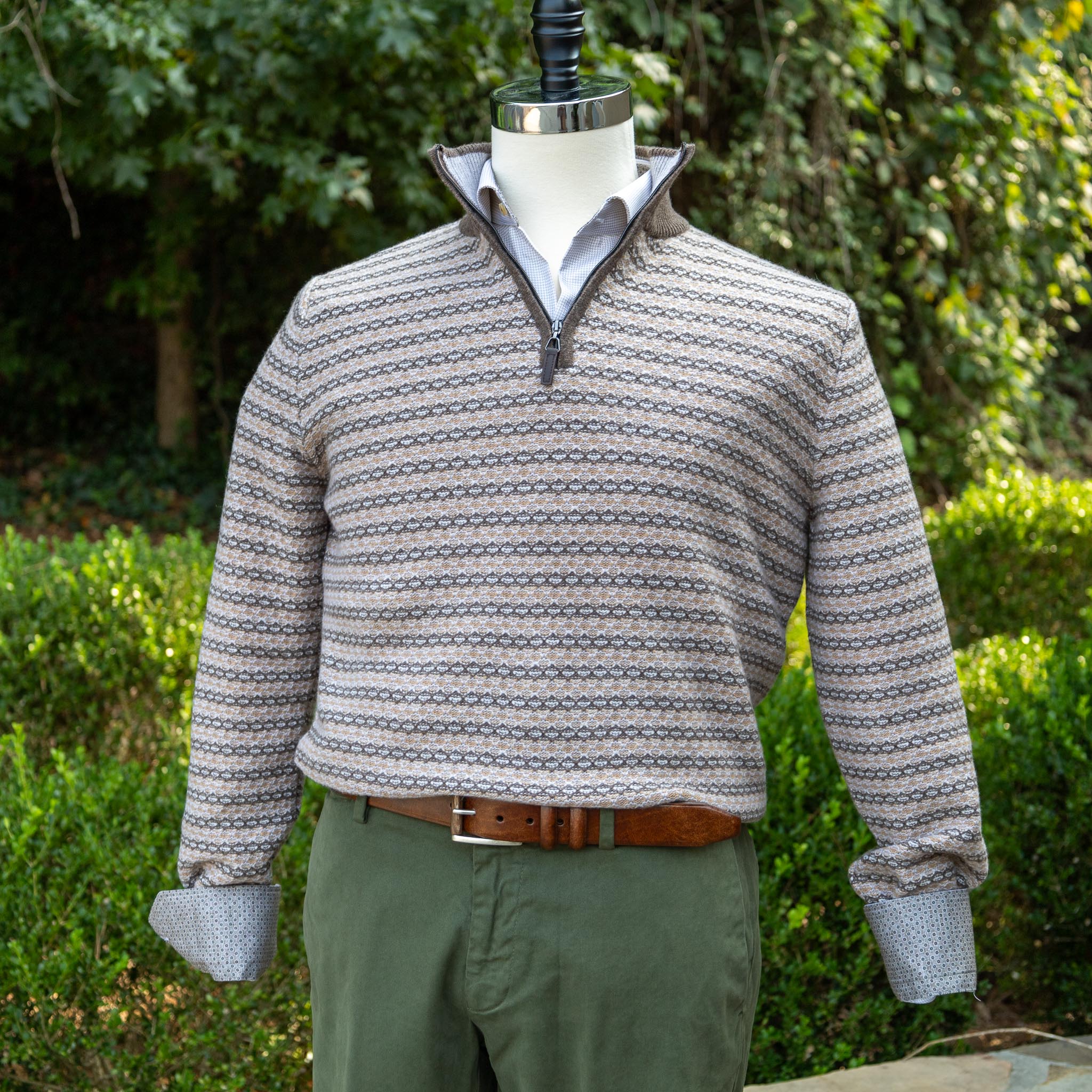 Hagen - Jacquard Quarter Zip - Medium Brown