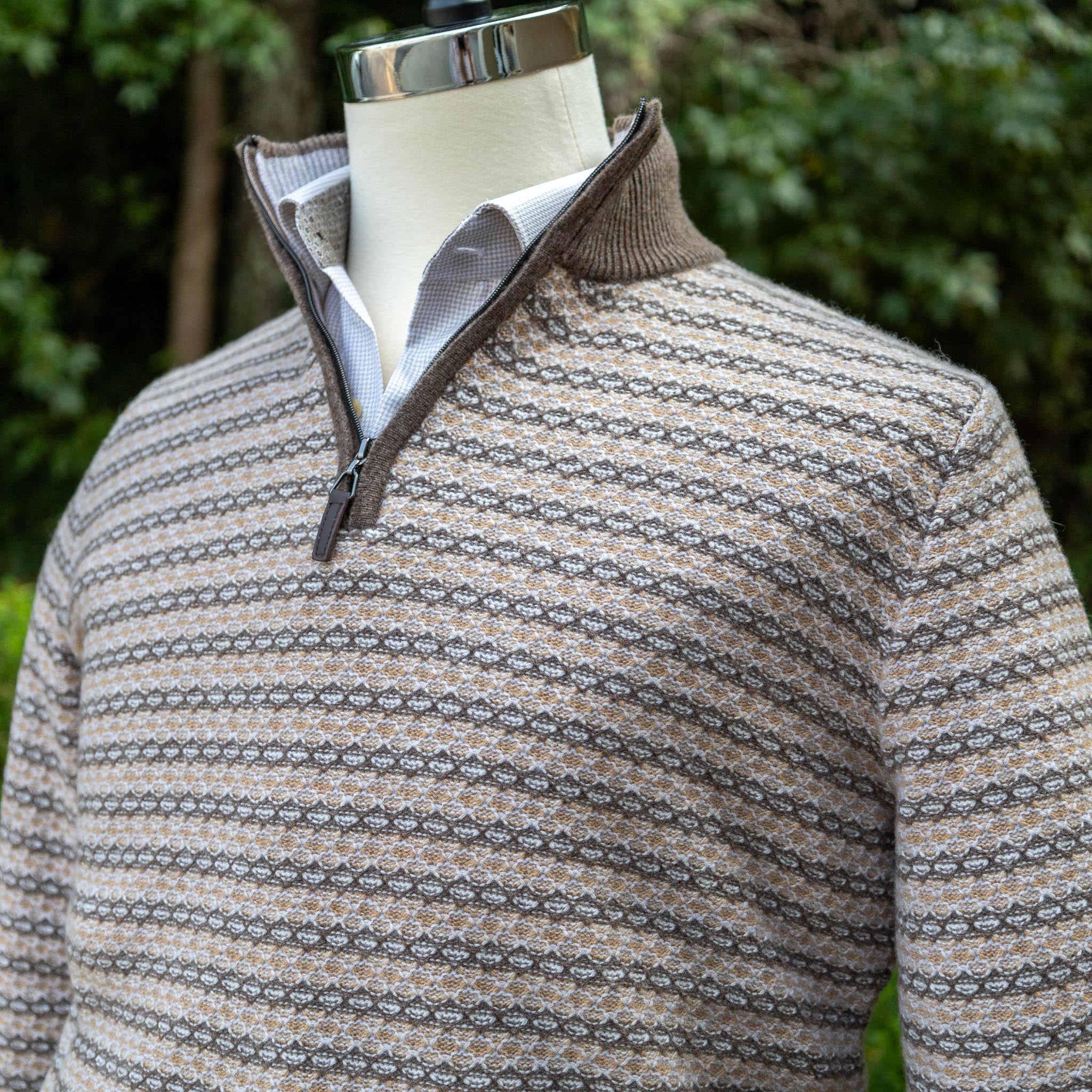 Hagen - Jacquard Quarter Zip - Medium Brown