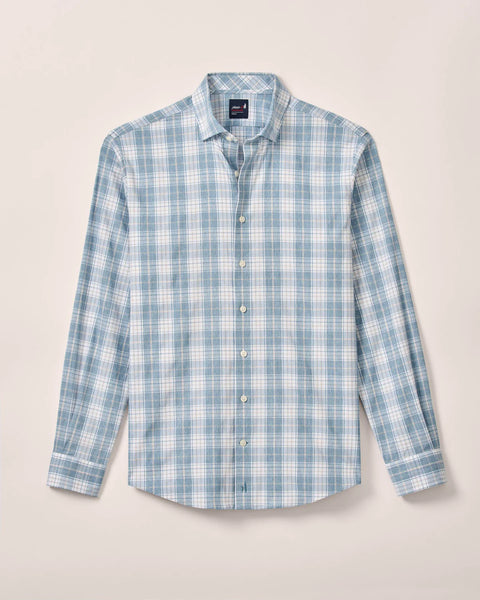 Blue and white plaid shirt on a light gray background