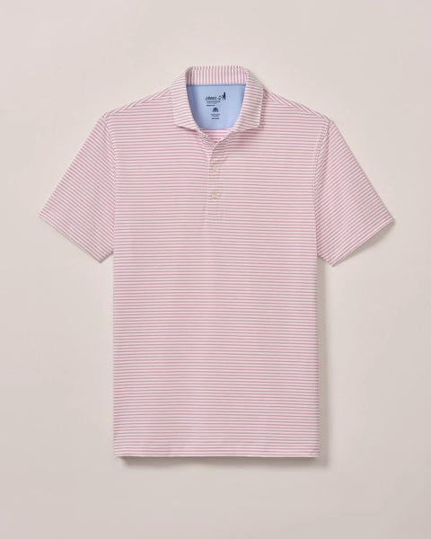 Pink striped polo shirt on a light beige background