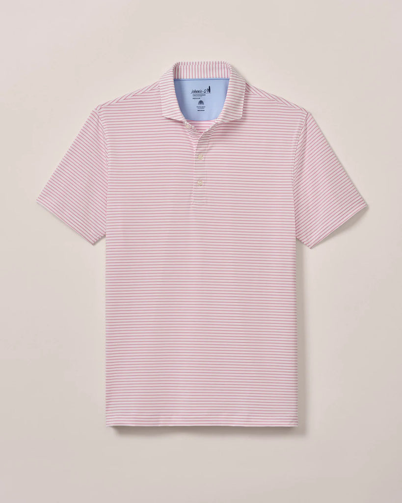 Pink striped polo shirt on a light beige background
