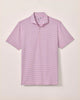 Pink and blue striped polo shirt on a beige background