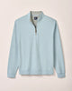 Light blue long-sleeve pullover with a quarter zip on a beige background