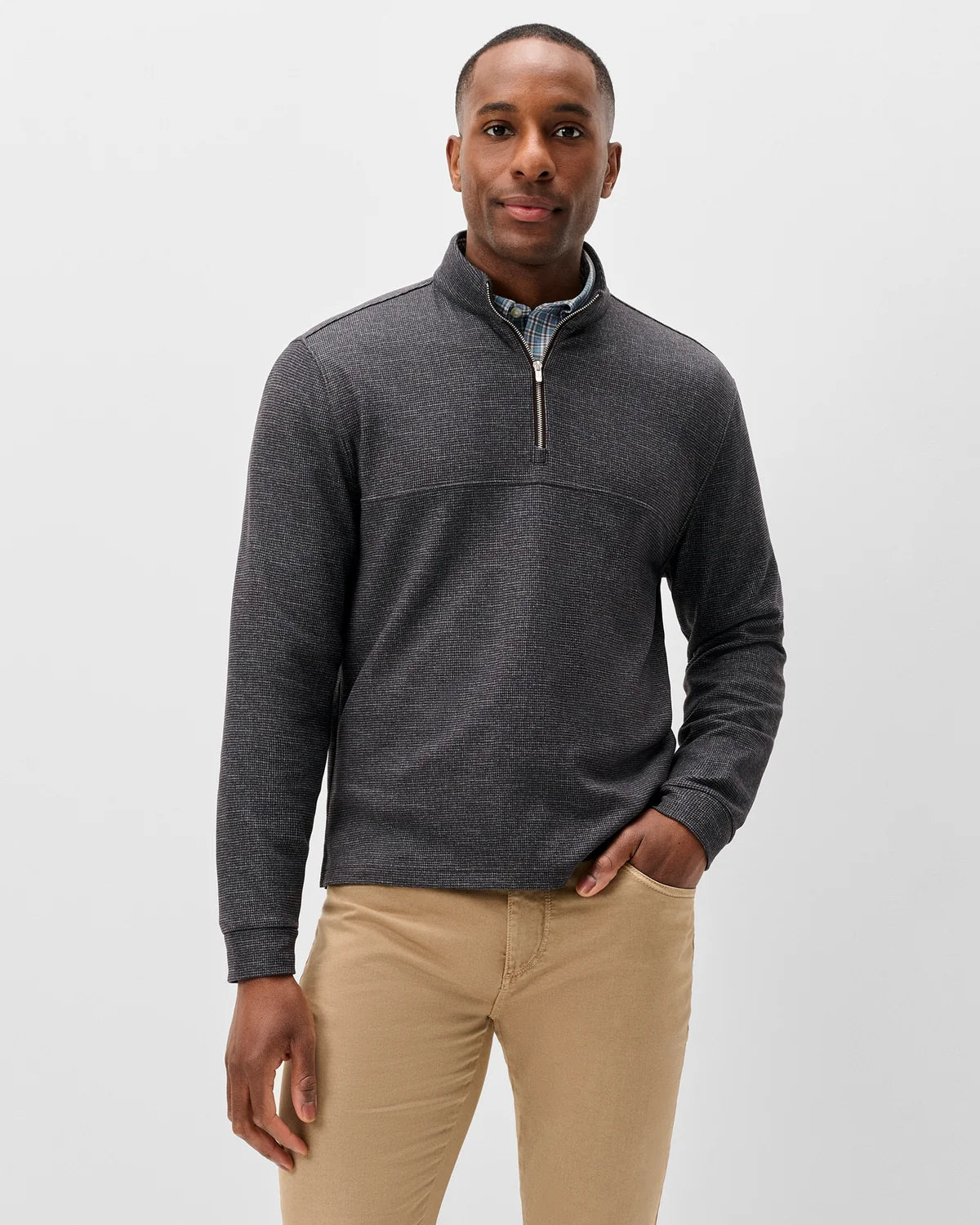 Johnnie O - Mikey Check Fleece 1/4 Zip Pullover - Smoke