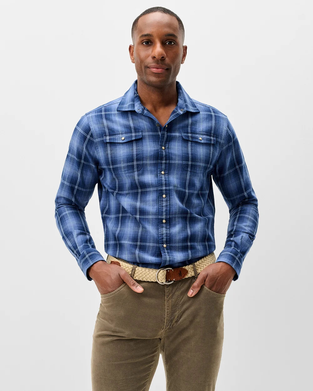 Johnnie O - Snap Button Down - Indigo Plaid