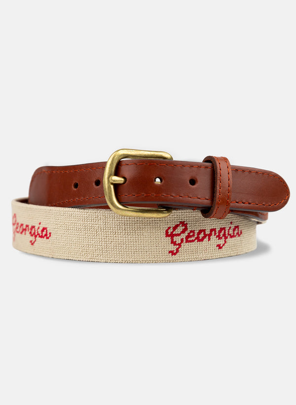 Smathers & Branson - Georgia Script™ Needlepoint Belt - Khaki