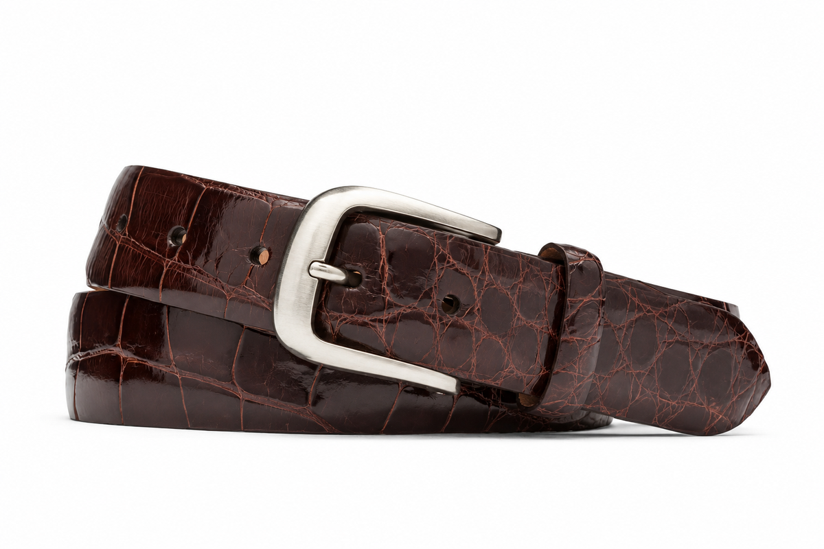 W. Kleinberg - 1-1/4" Glazed American Alligator Belt - Chocolate