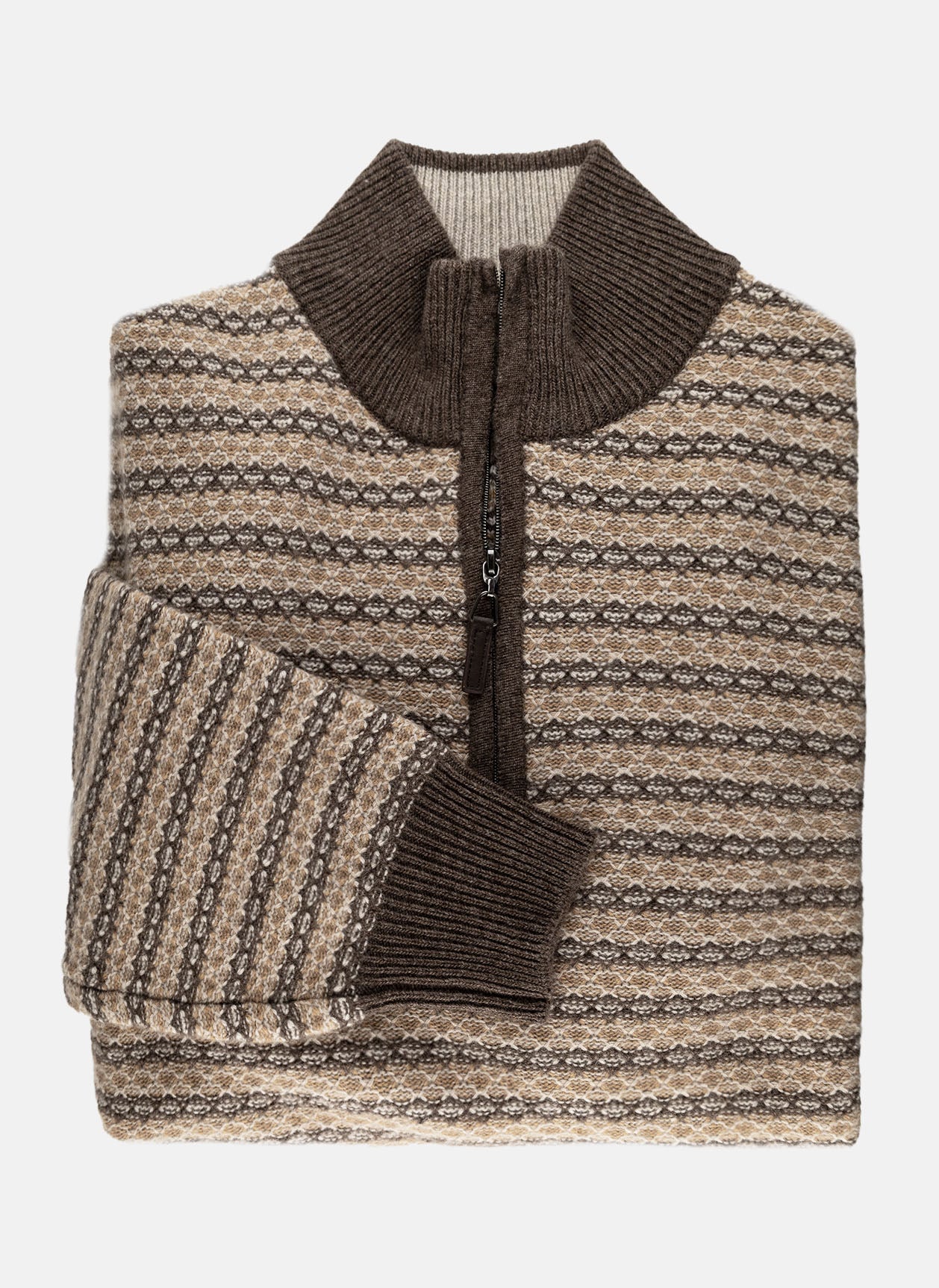 Hagen - Jacquard Quarter Zip - Medium Brown