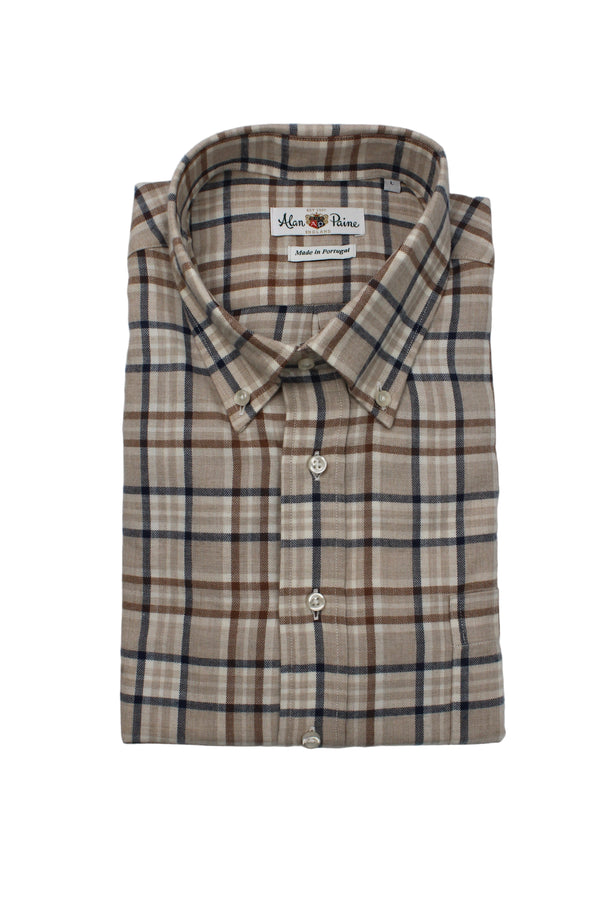 Alan Paine - Classic Sports Shirt - Brown & Blue Neutral Plaid Mix