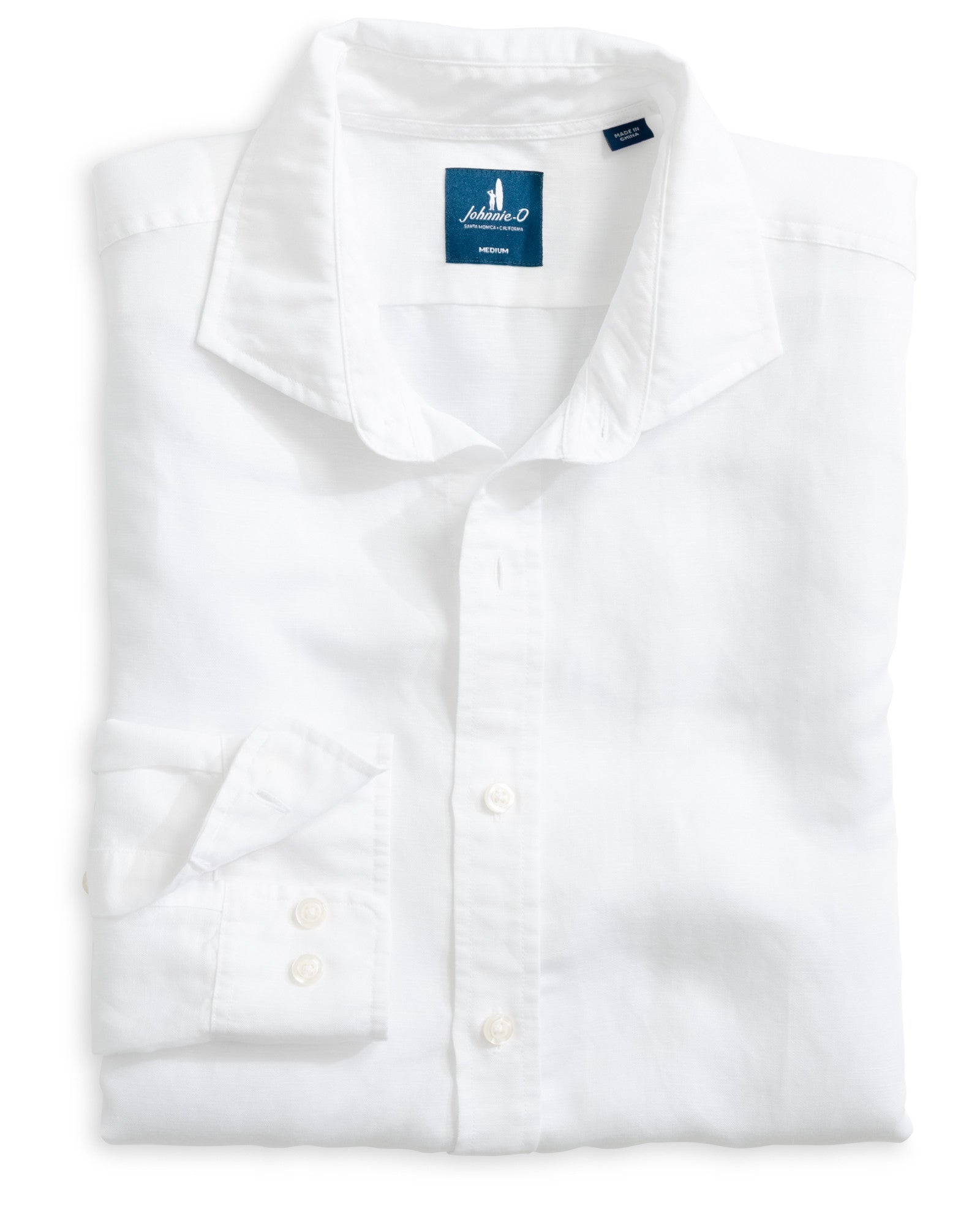 Johnnie O - Solid Linen Blend Button Up Shirt - White