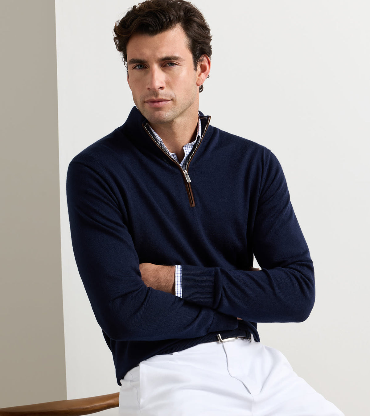 Peter Millar - Autumn Crest Suede Trim Quarter-Zip - Navy