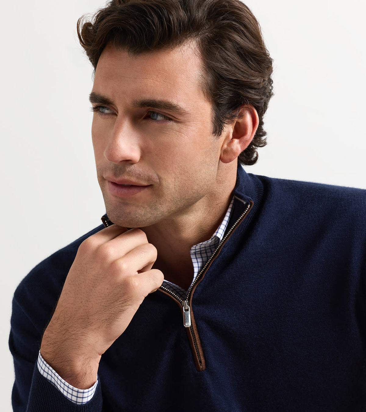 Peter Millar - Autumn Crest Suede Trim Quarter-Zip - Navy