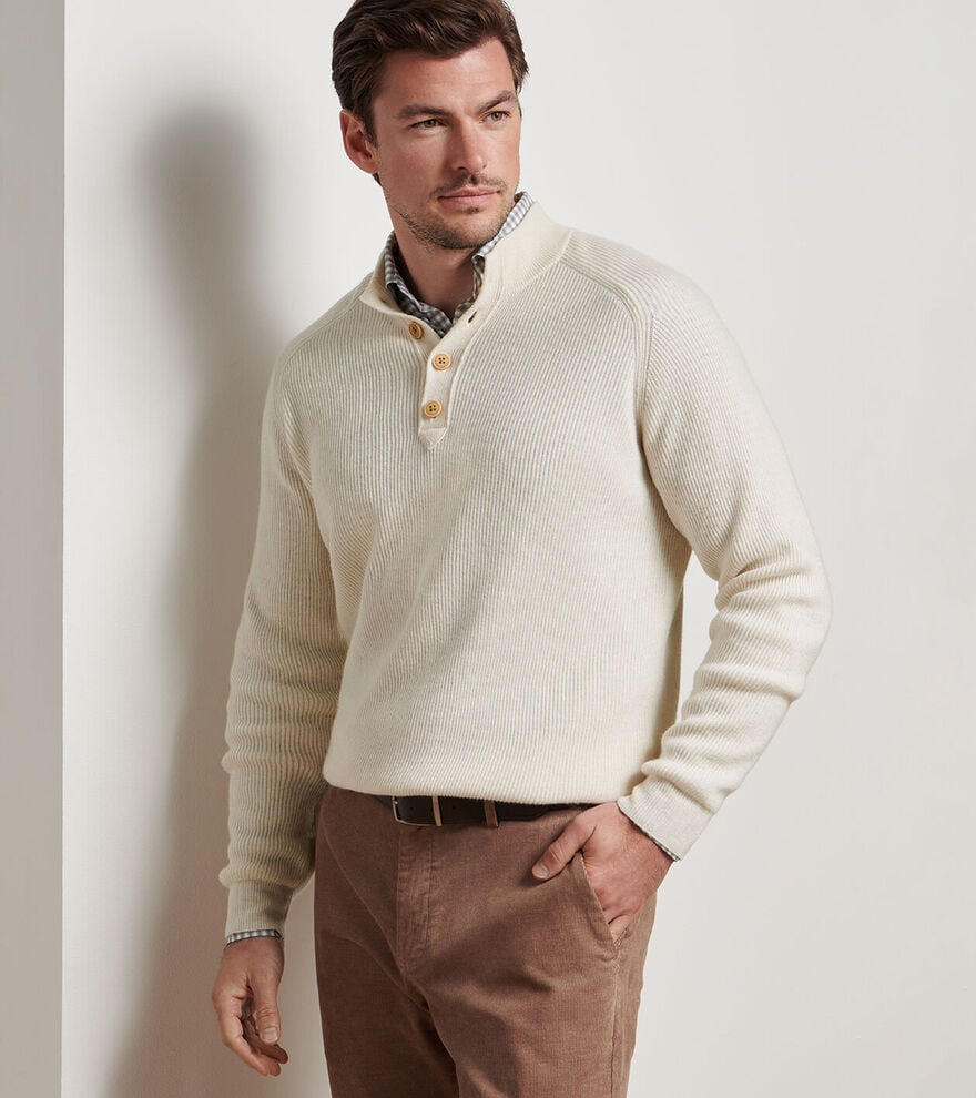 Peter Millar -Brant Button Mock Sweater - Winter Ivory