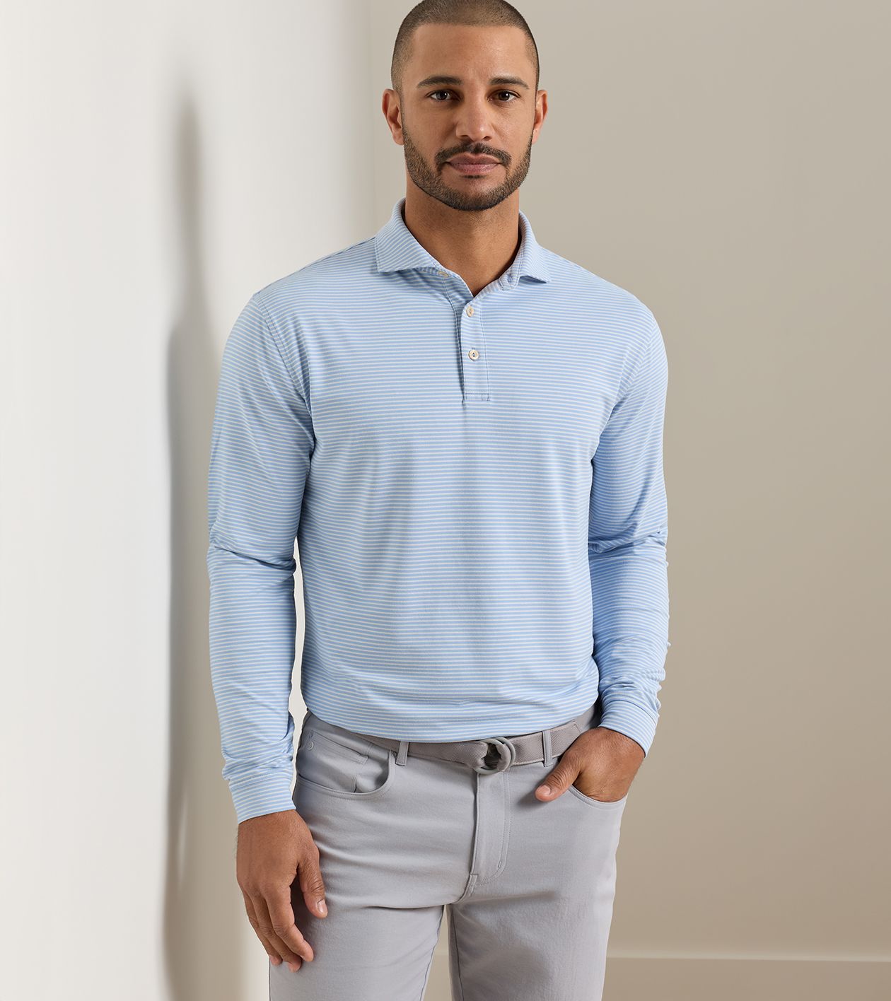 Peter Millar - Lyons Stripe Performance Jersey Long-Sleeve Polo - Lakeside