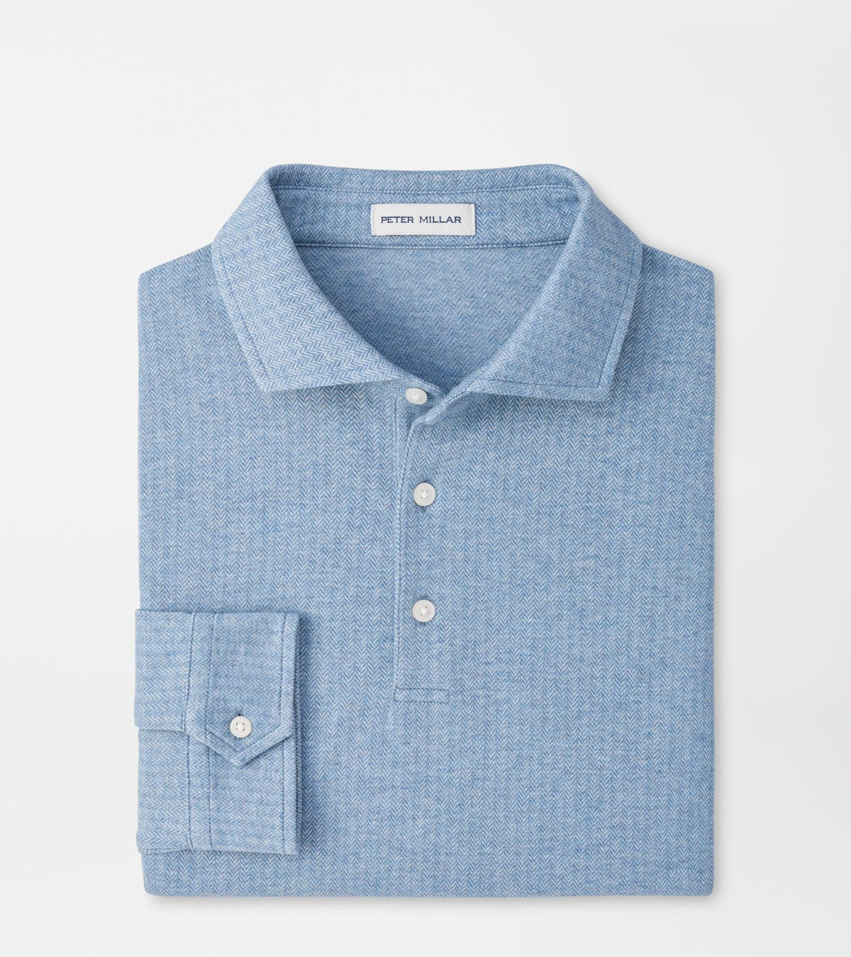 Peter Millar - Herringbone Long-Sleeve Polo - Cottage Blue
