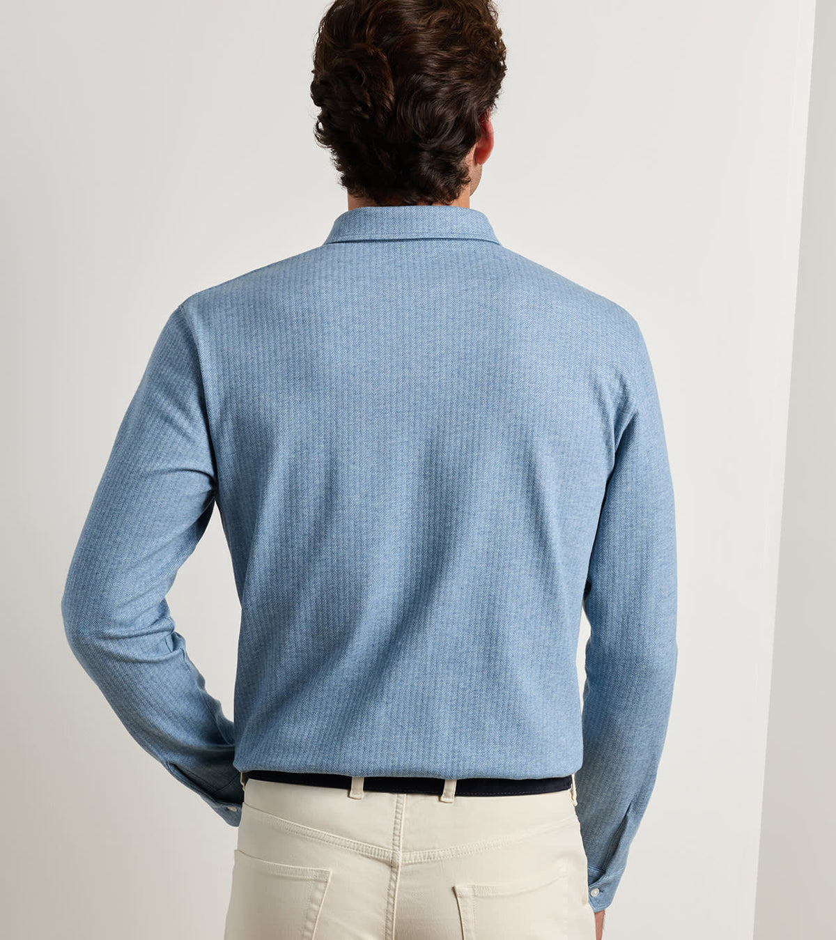 Peter Millar - Herringbone Long-Sleeve Polo - Cottage Blue