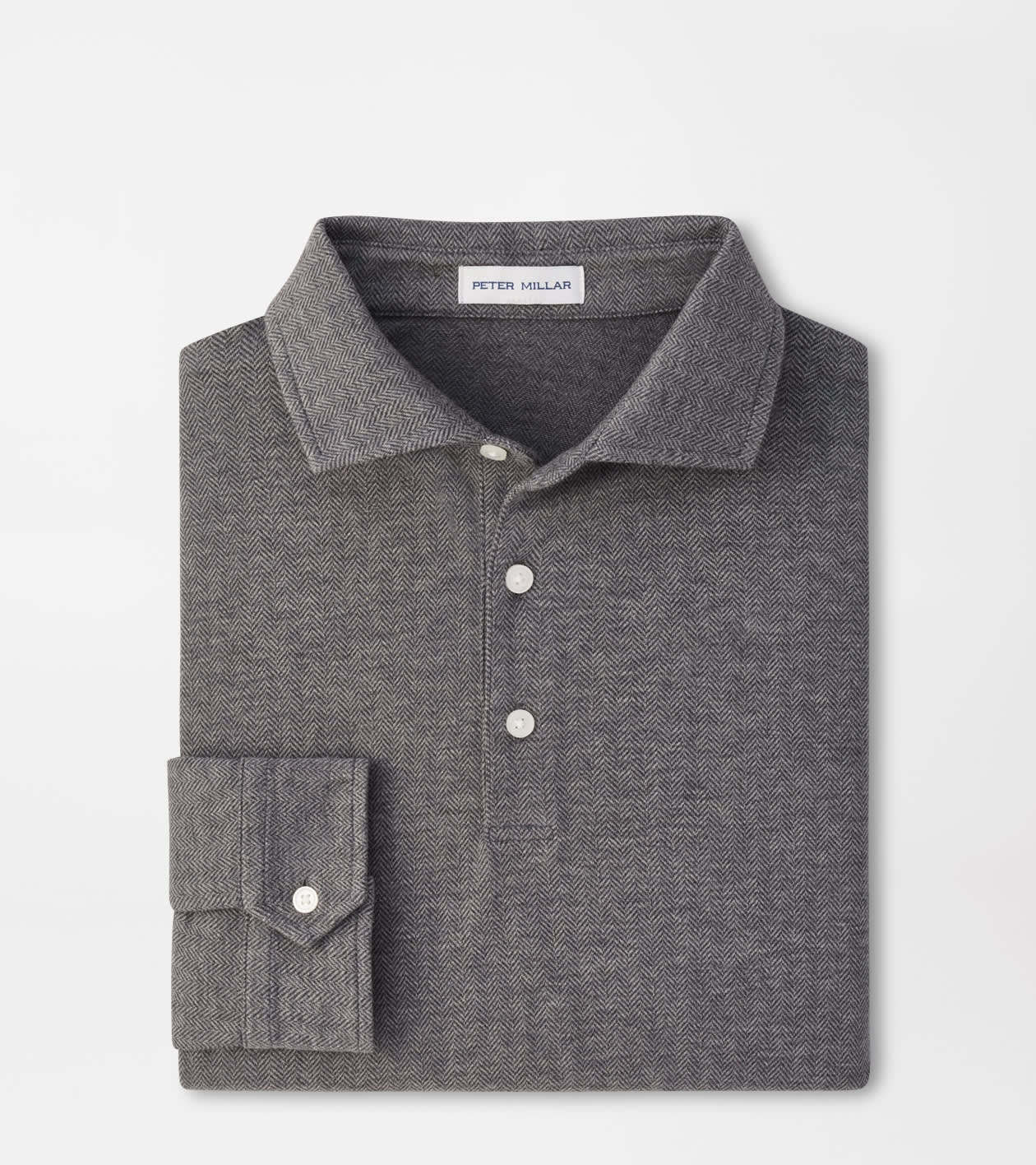 Peter Millar - Herringbone Long-Sleeve Polo - Charcoal