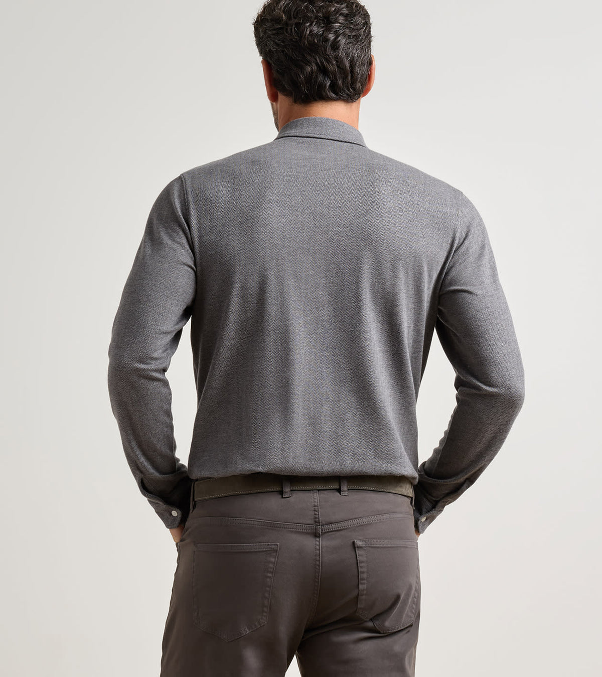 Peter Millar - Herringbone Long-Sleeve Polo - Charcoal