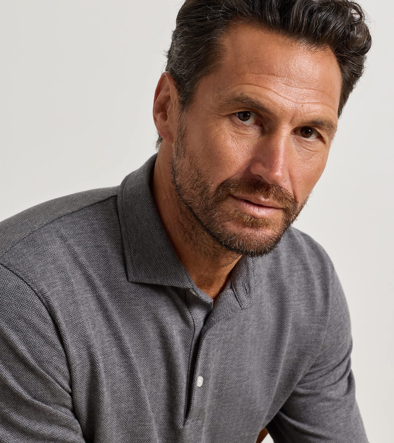 Peter Millar - Herringbone Long-Sleeve Polo - Charcoal