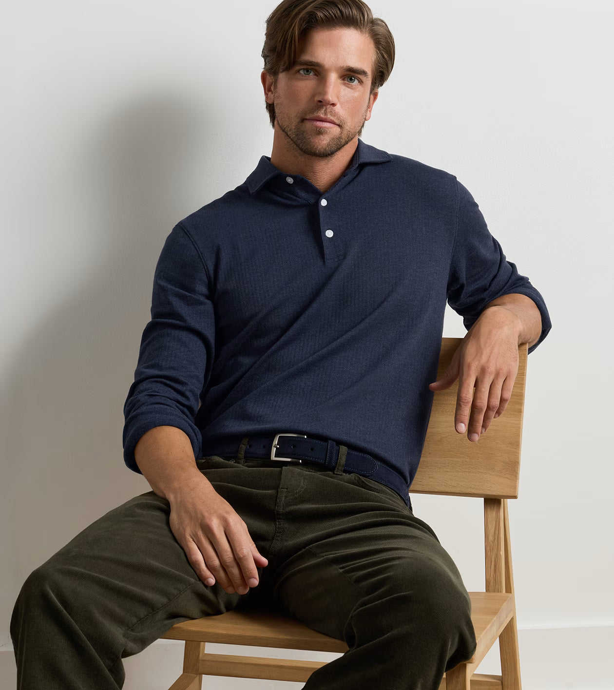 Peter Millar - Herringbone Long-Sleeve Polo - Navy
