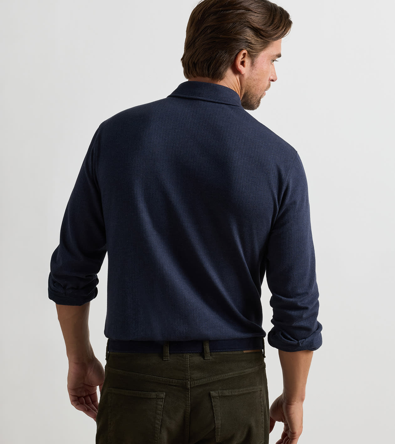 Peter Millar - Herringbone Long-Sleeve Polo - Navy