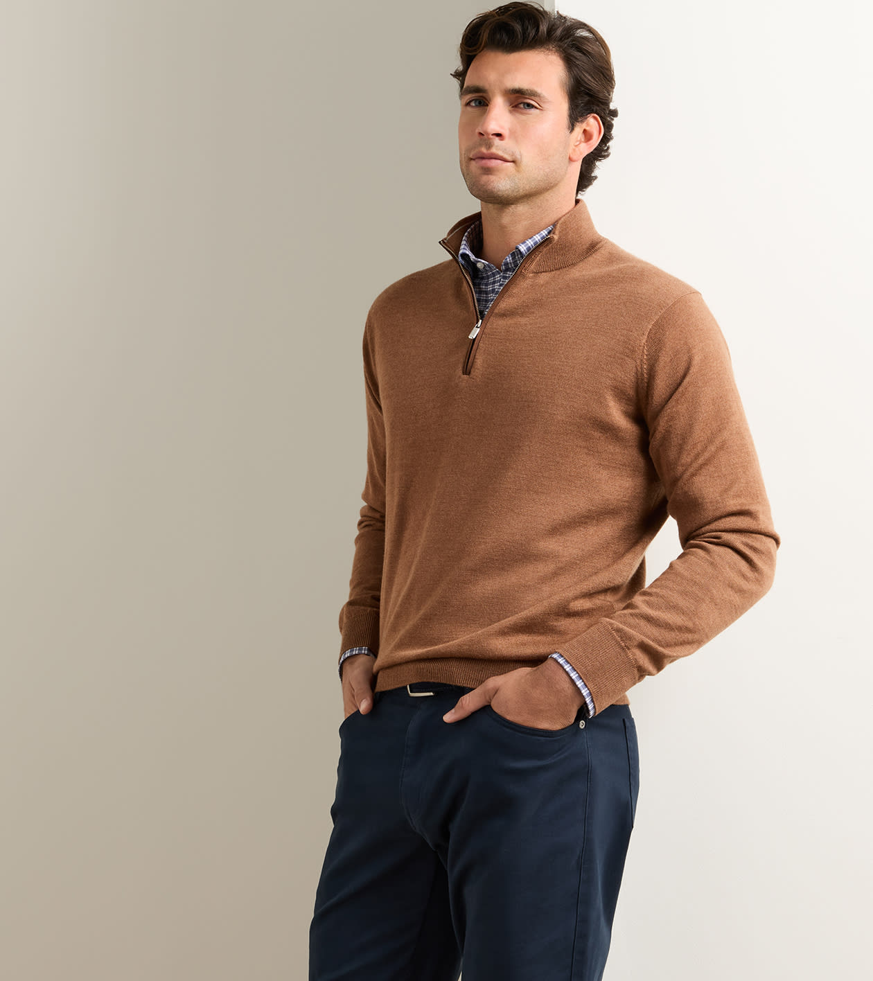 Peter Millar - Autumn Crest Suede Trim Quarter-Zip - Dark Amber