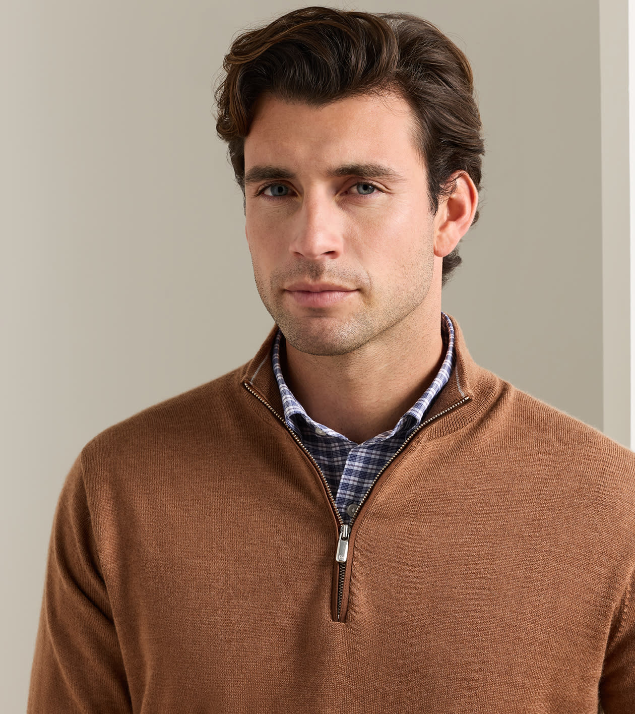 Peter Millar - Autumn Crest Suede Trim Quarter-Zip - Dark Amber