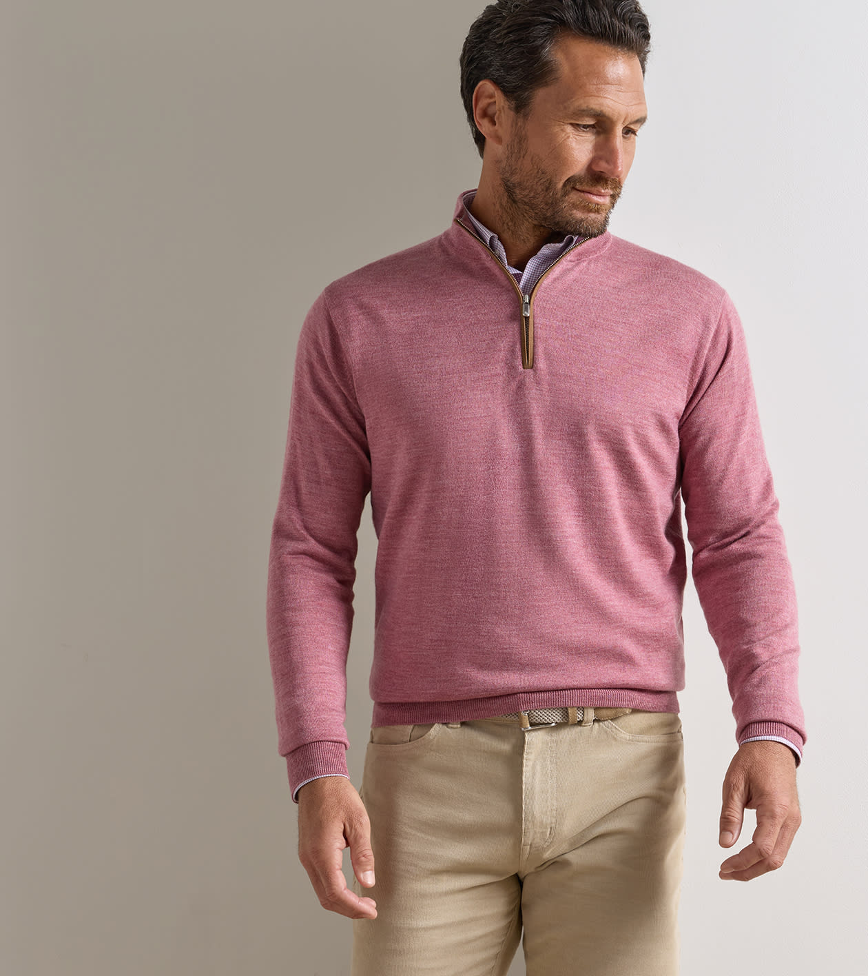 Peter Millar - Autumn Crest Suede Trim Quarter-Zip - Dusty Rose