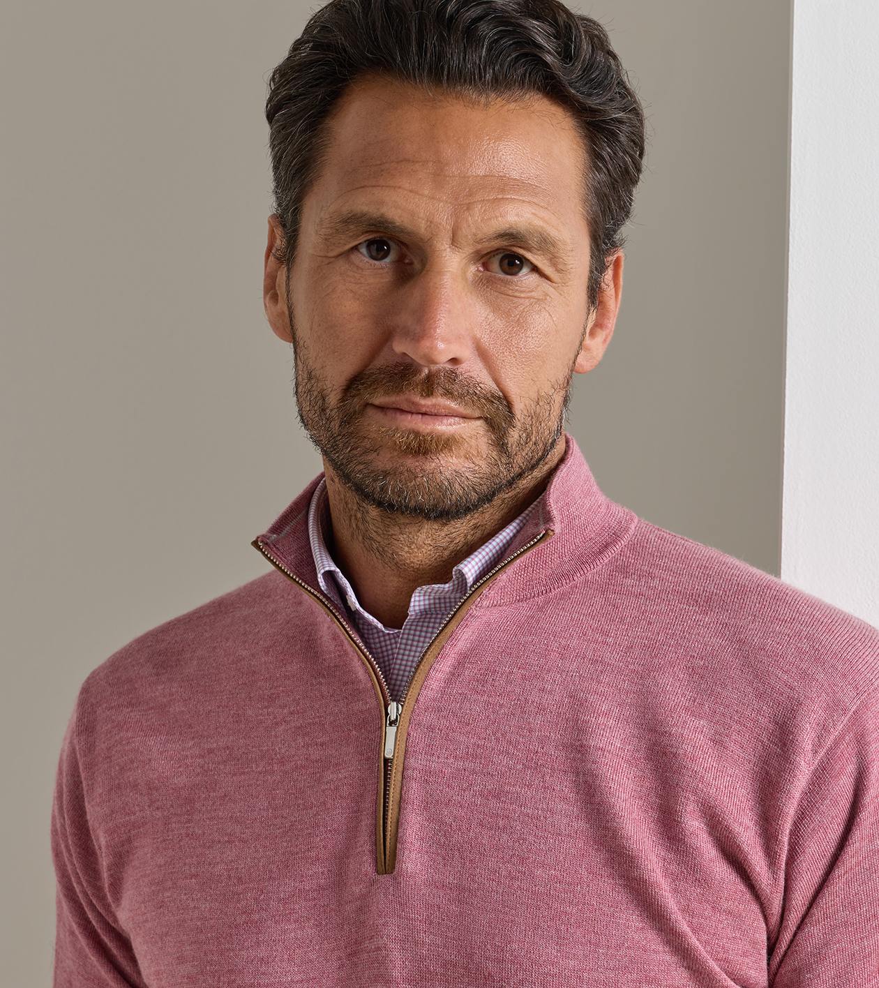 Peter Millar - Autumn Crest Suede Trim Quarter-Zip - Dusty Rose