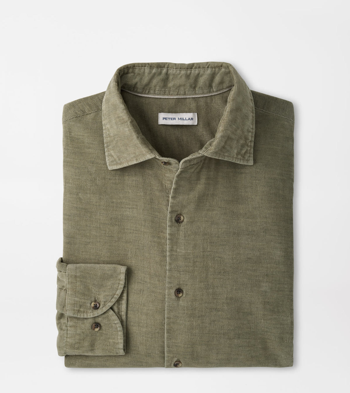Peter Millar - Aspen Cotton Cashmere Corduroy Sport Shirt - Fatigue