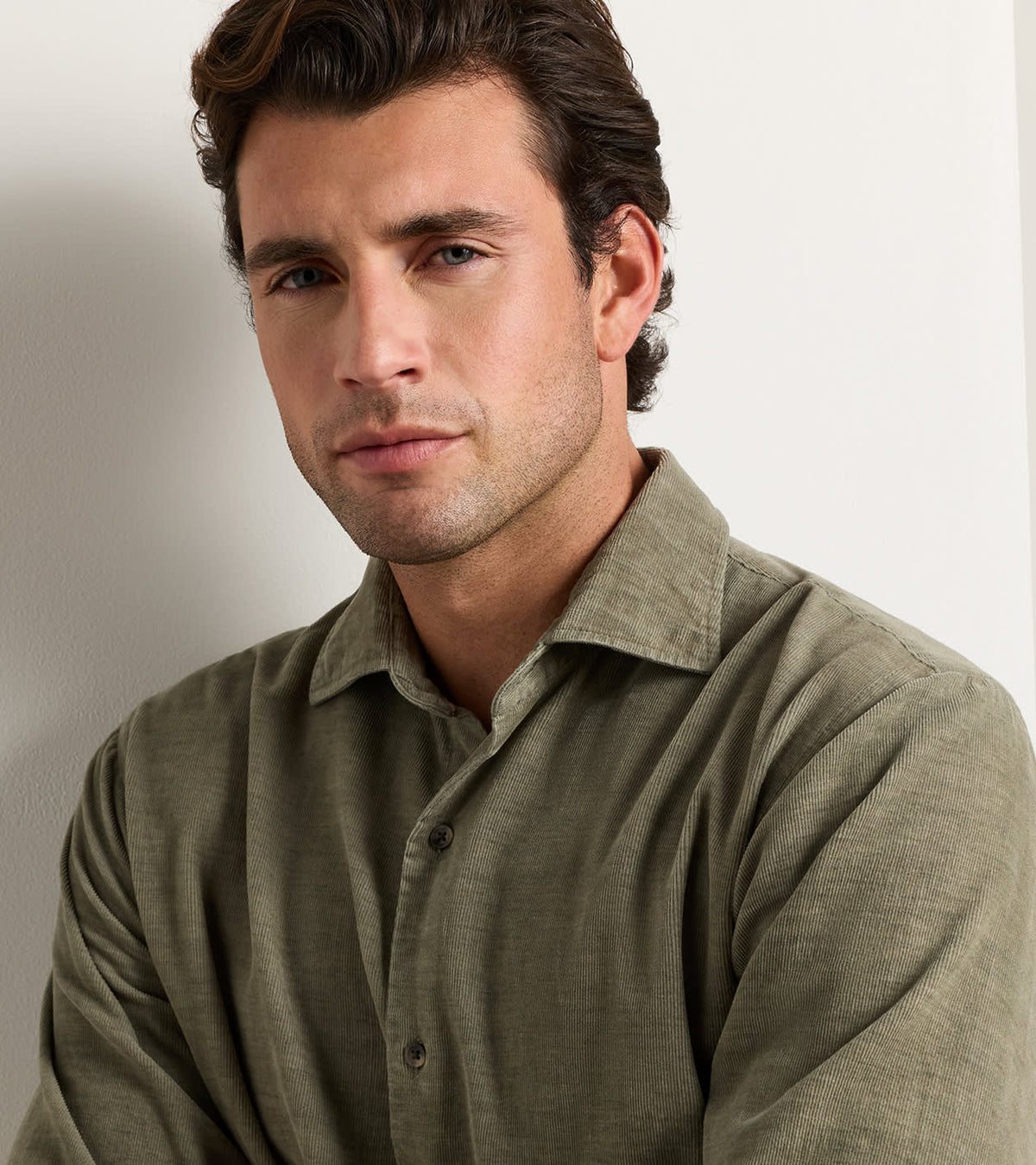 Peter Millar - Aspen Cotton Cashmere Corduroy Sport Shirt - Fatigue