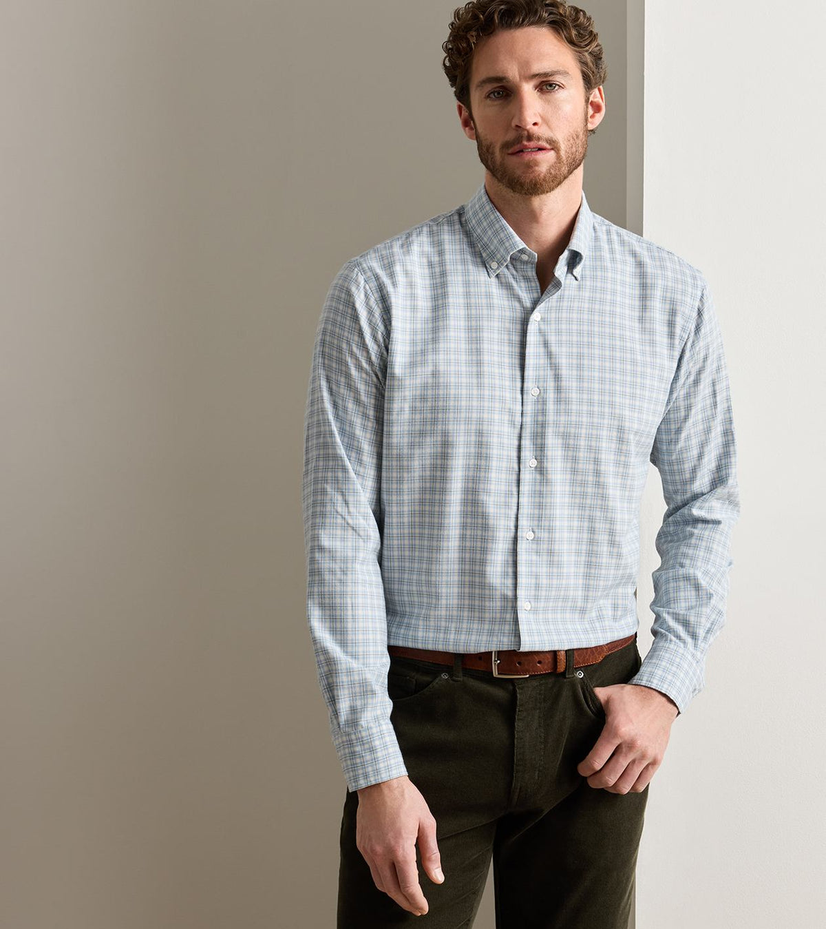 Peter Millar - Oliver Performance Flannel Sport Shirt- Gravel Blue