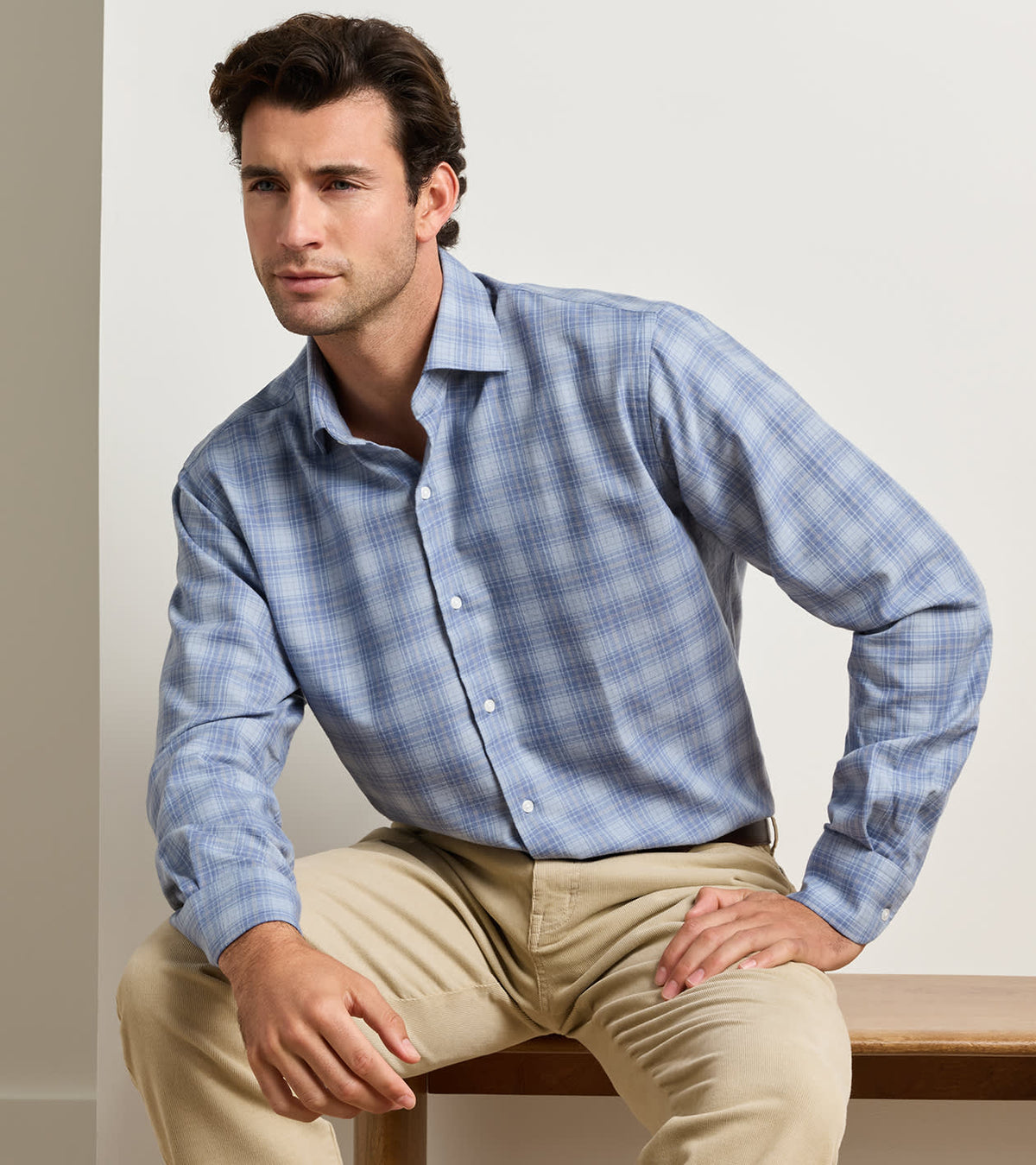 Peter Millar - Dean Performance Flannel Sport Shirt - Gravel Blue