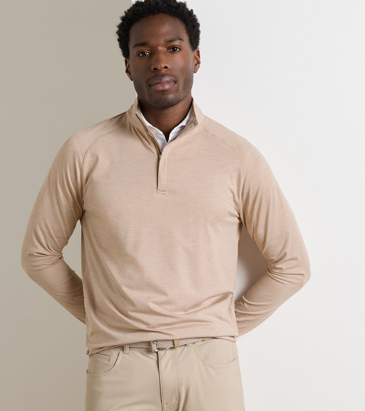 Peter Millar - Stealth Stripe Performance Quarter-Zip - Light Nutmeg