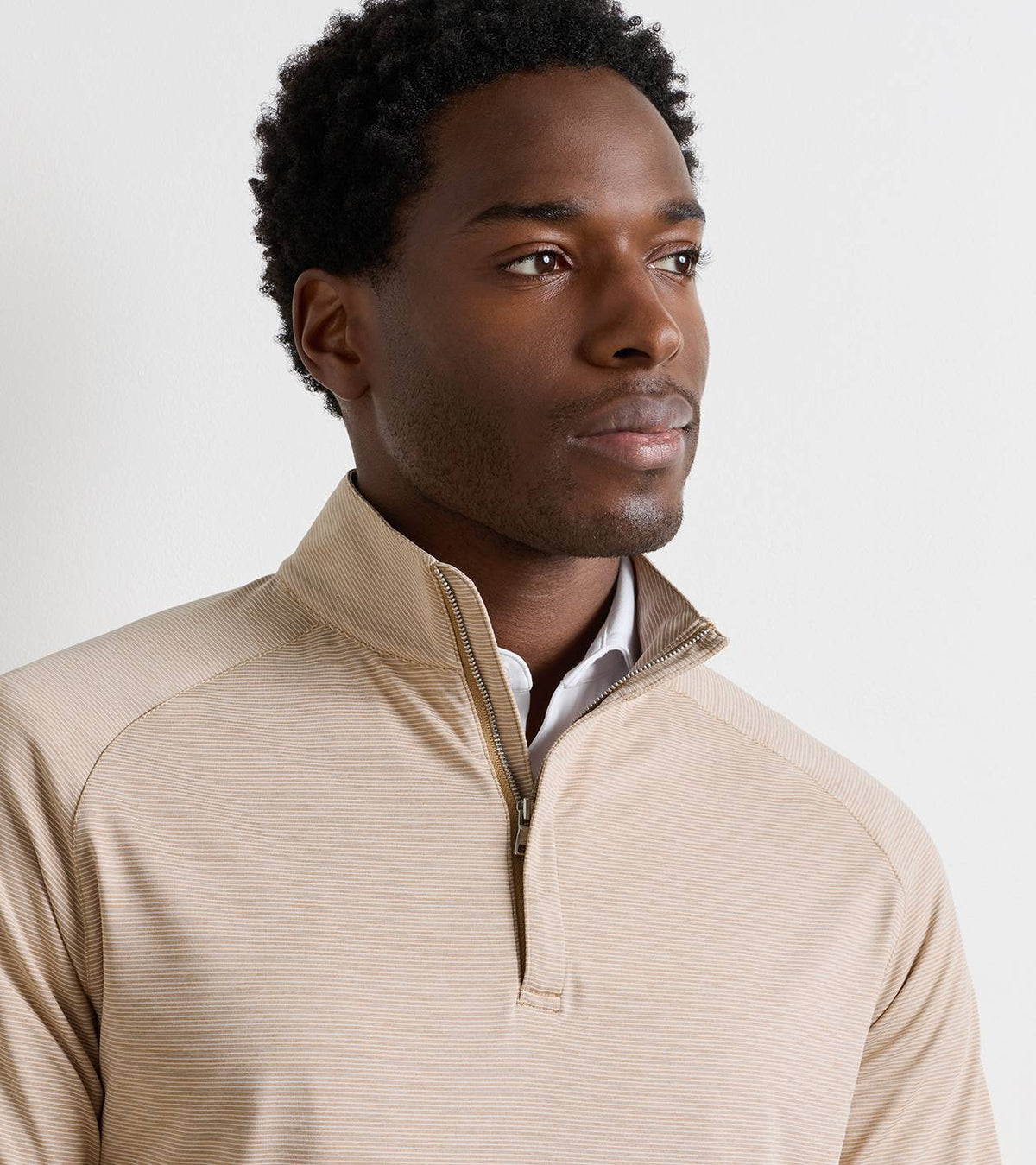 Peter Millar - Stealth Stripe Performance Quarter-Zip - Light Nutmeg