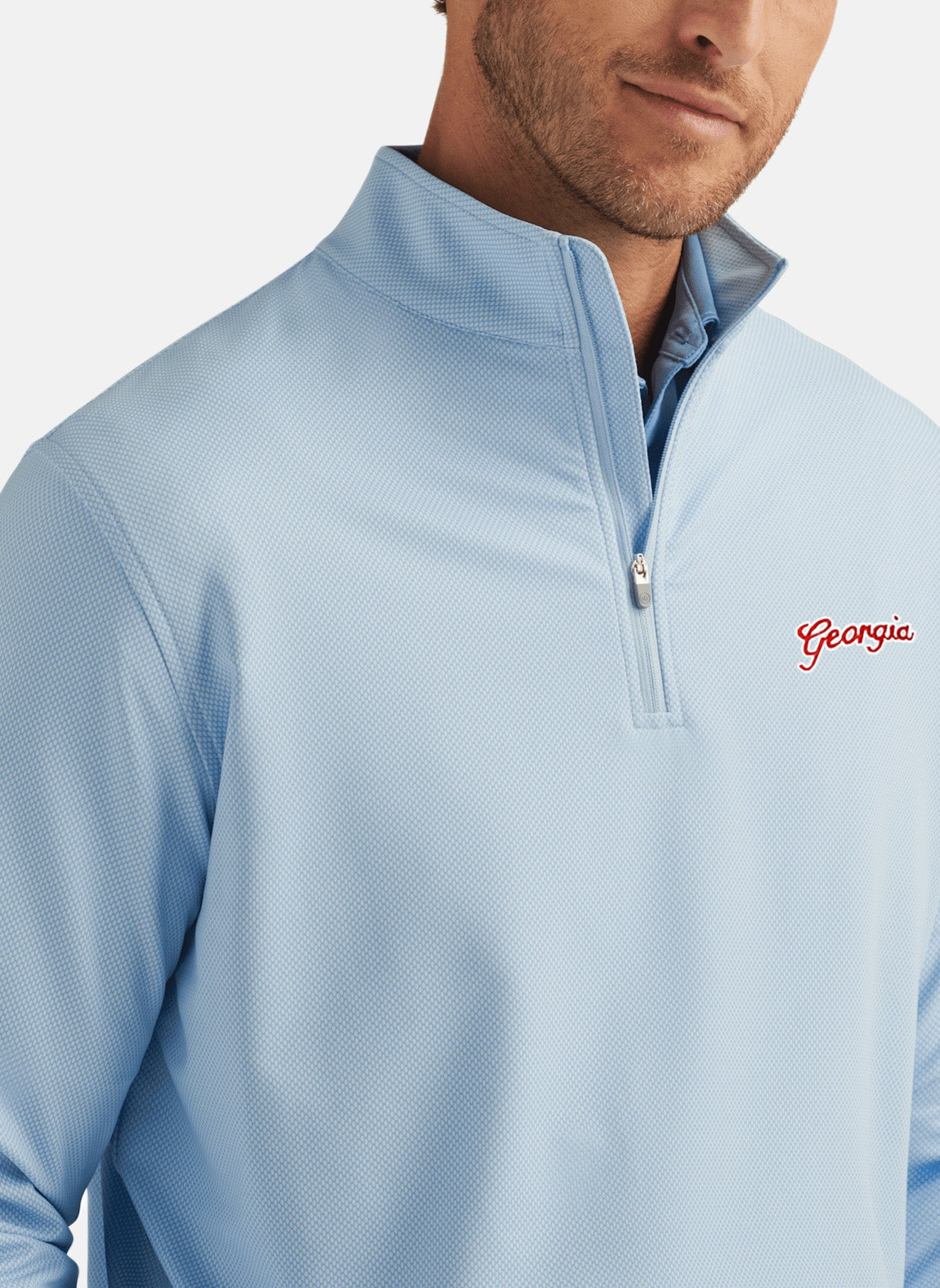 Peter Millar - Georgia Script™ Perth Birdseye Quarter Zip - Pale Blue