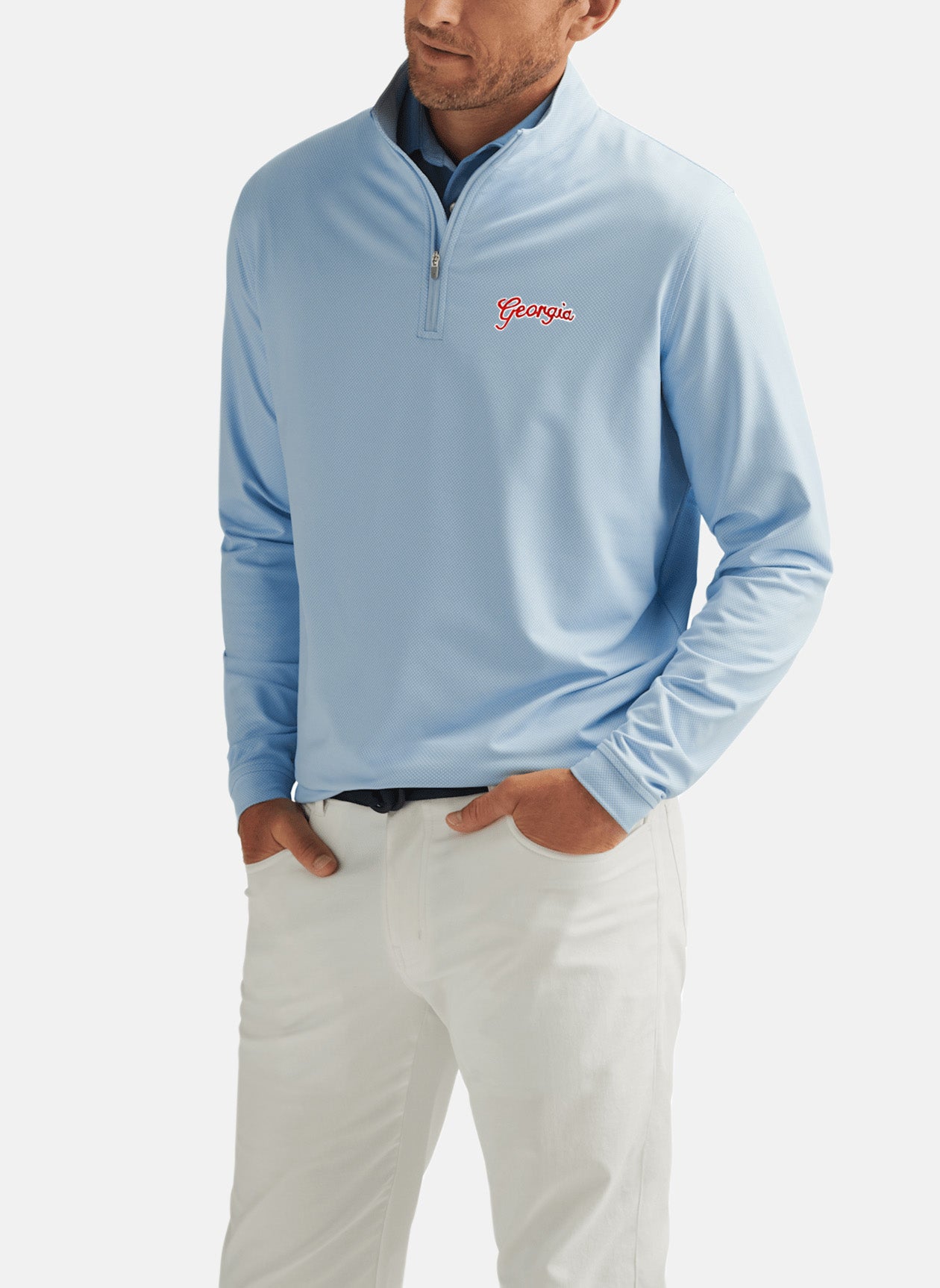 Peter Millar - Georgia Script™ Perth Birdseye Quarter Zip - Pale Blue