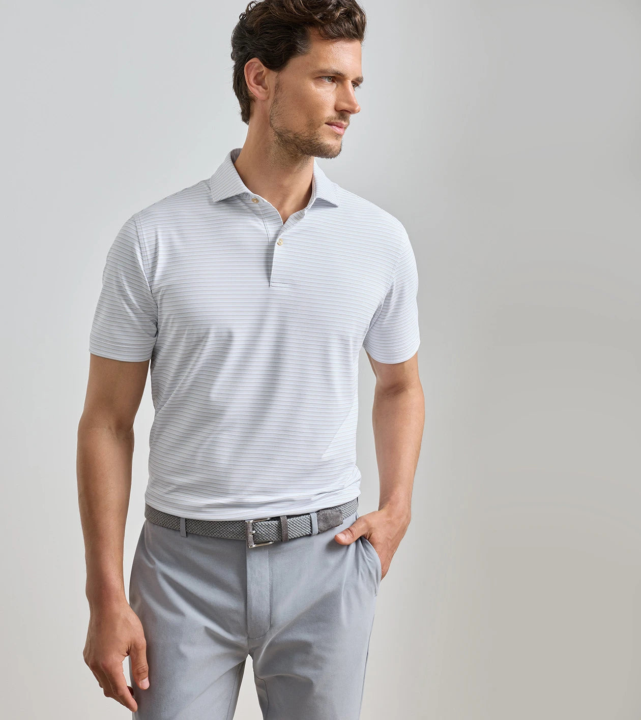 Peter Millar - Echo Performance Jersey Polo - White & Blue Brisk
