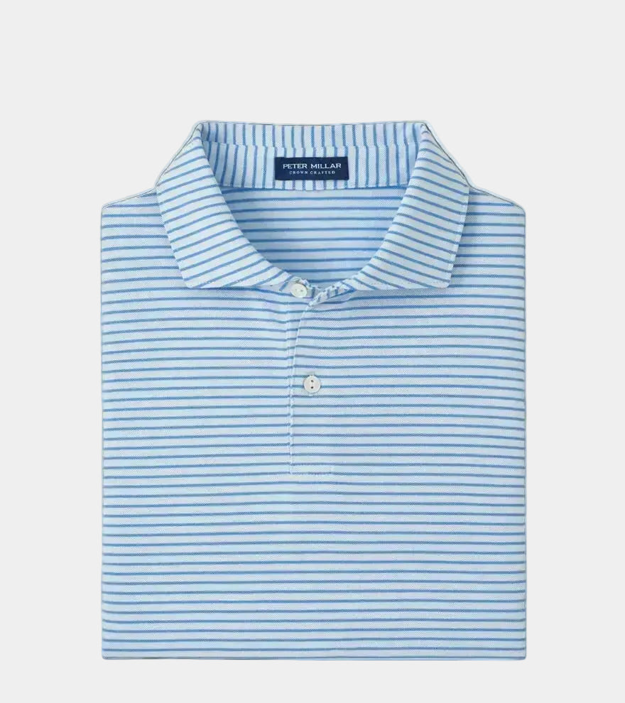 Peter Millar - Albatross Stripe Cotton - Blend Pique Polo - Blue Brisk