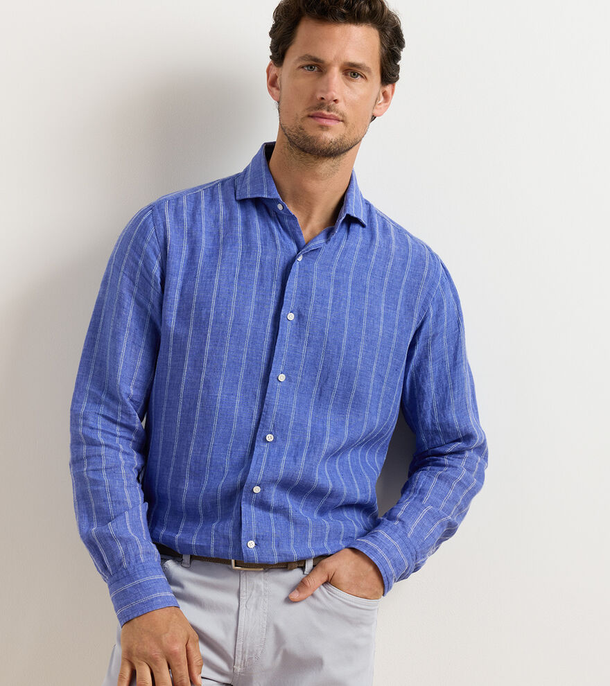 Peter Millar - Astino Lino Pencil Stripe Sport Shirt - Dusk Blue