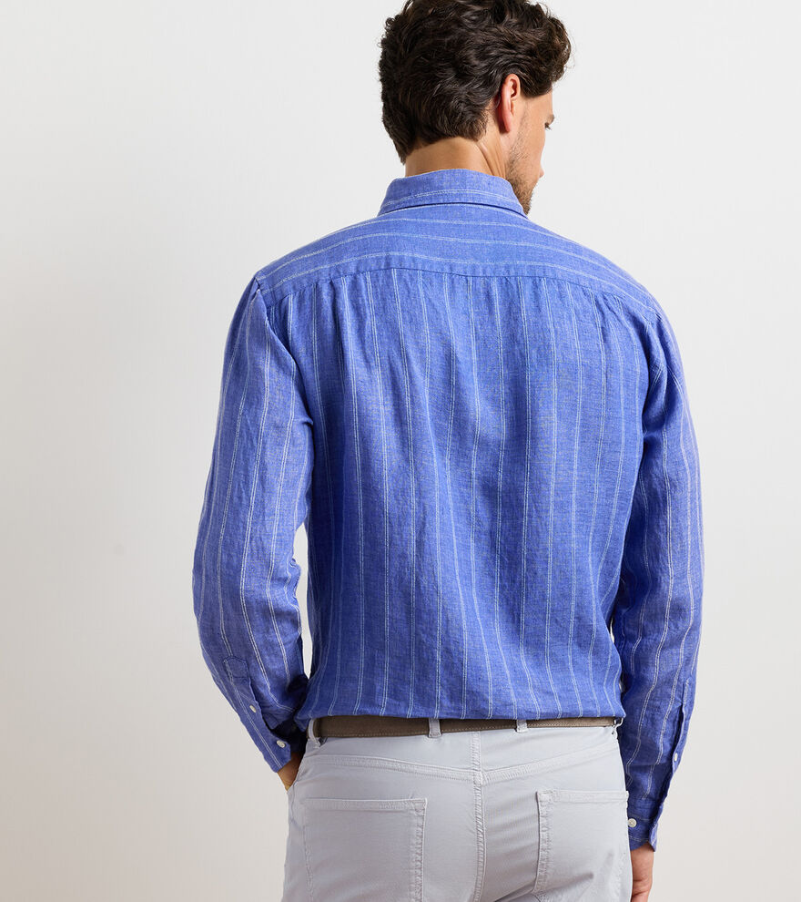 Peter Millar - Astino Lino Pencil Stripe Sport Shirt - Dusk Blue