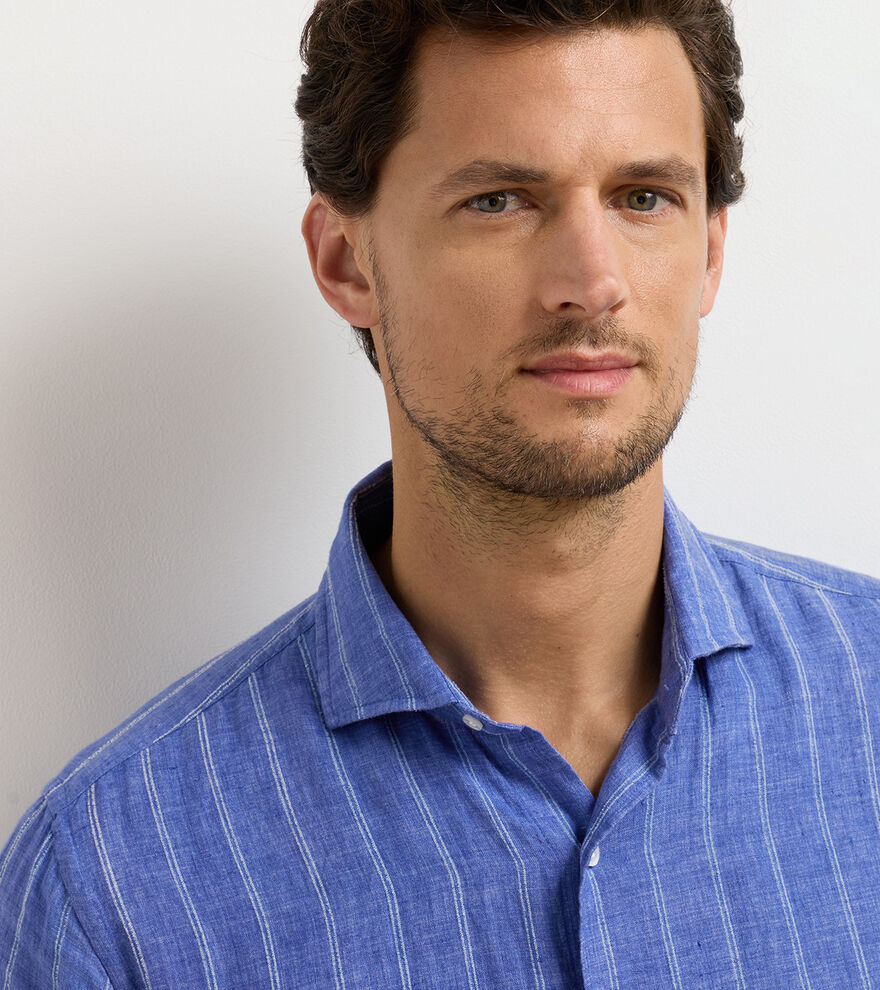 Peter Millar - Astino Lino Pencil Stripe Sport Shirt - Dusk Blue