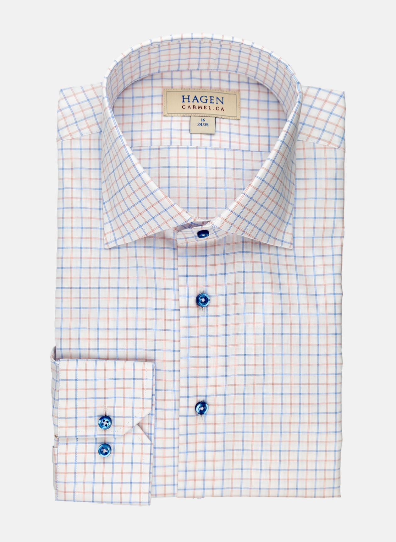Hagen - Cotton Check Dress Shirt - Orange/Blue