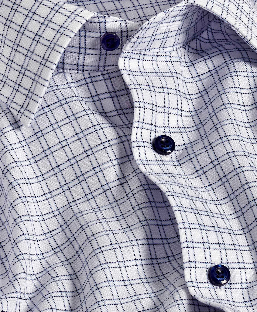 David Donahue - White & Navy Dobby Check Dress Shirt