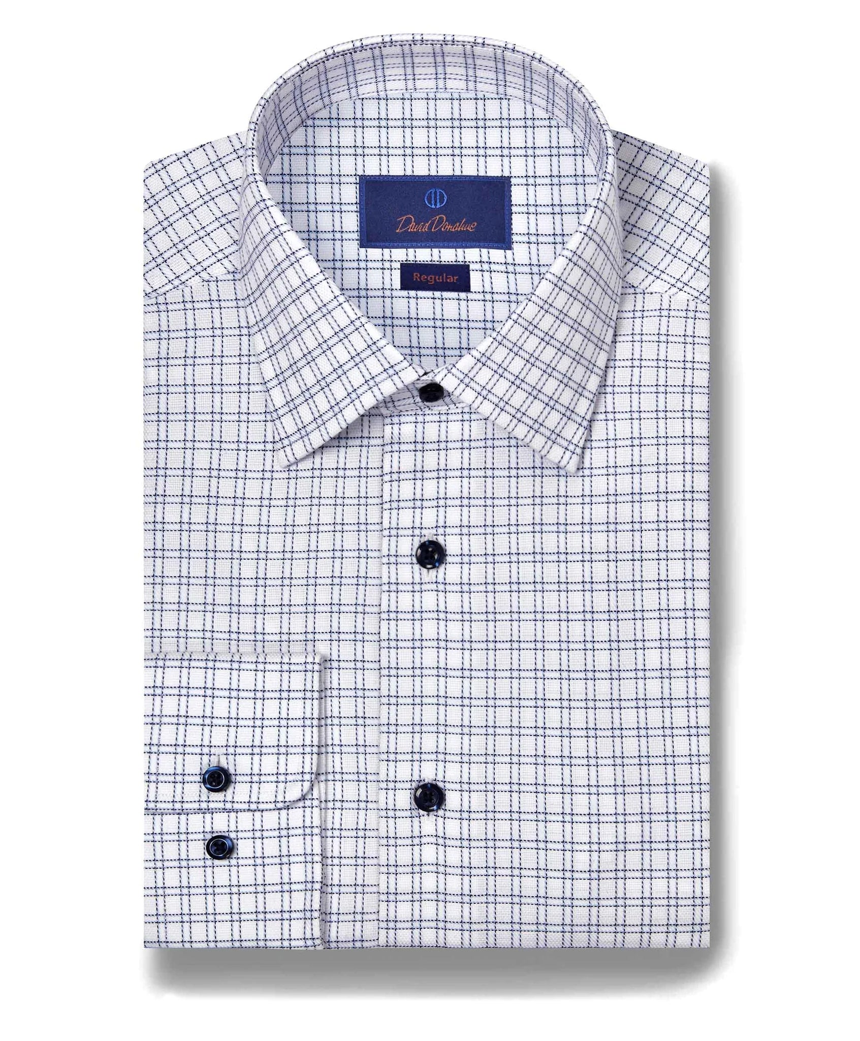 David Donahue - White & Navy Dobby Check Dress Shirt
