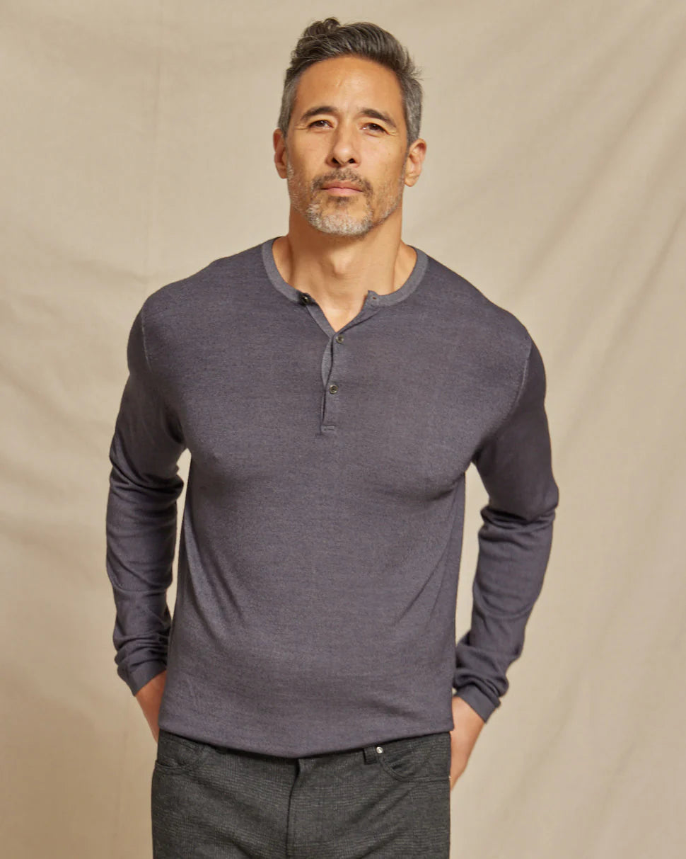 Rye 51 - The Maxwell LS Lightweight Merino Max Henley Sweater - Steel
