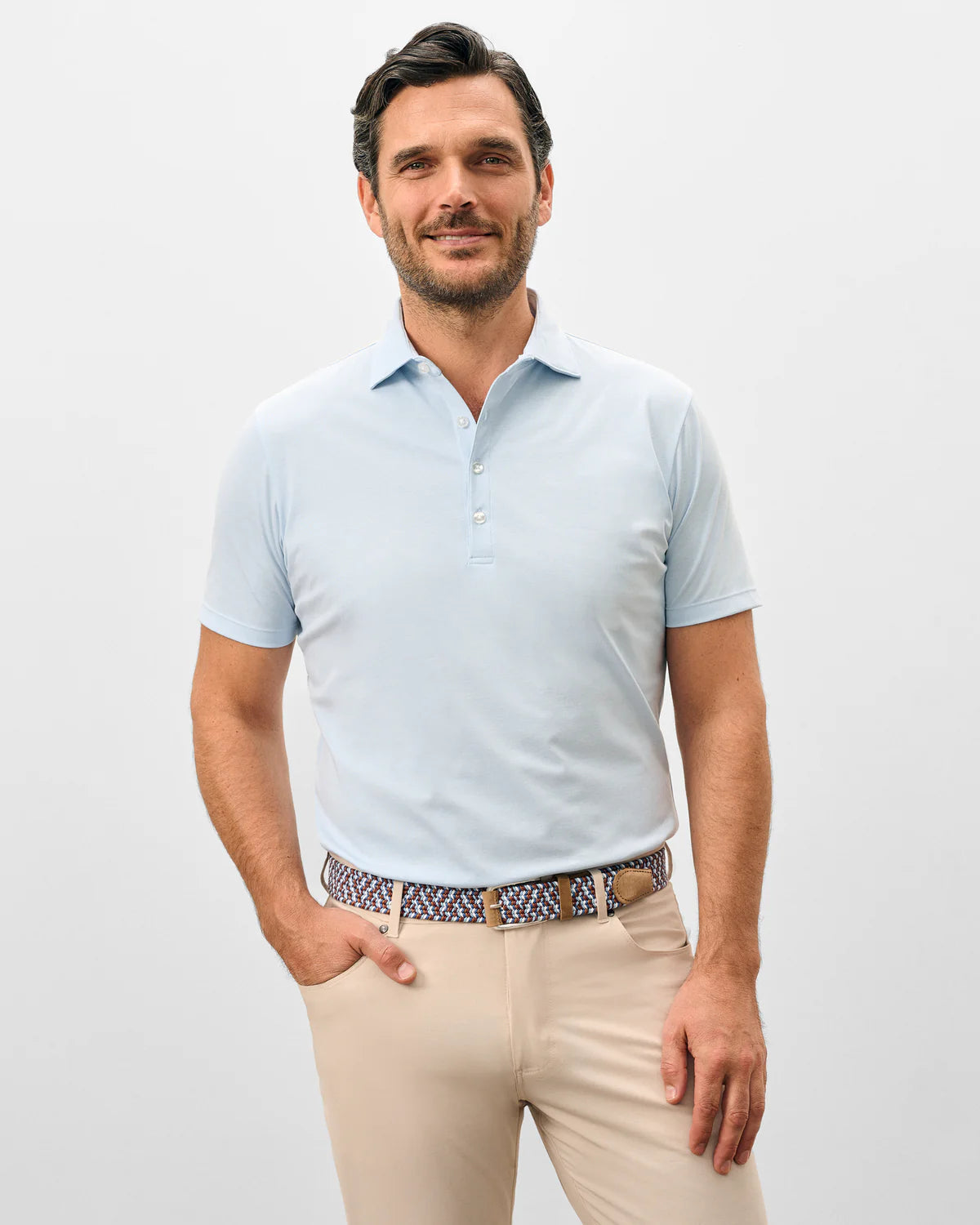 Johnnie O - Elba Fine Pique Knit 4-Button Polo - Airy Blue