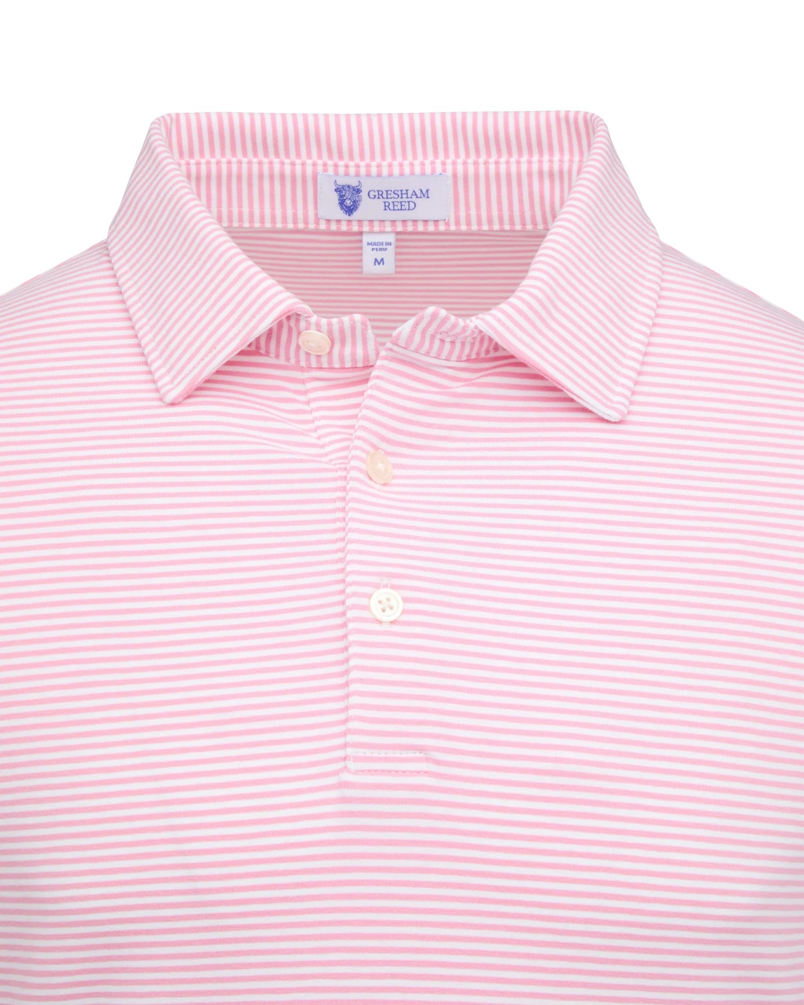 Gresham Reed - Pink & White Stripe Pima Cotton Golf Polo