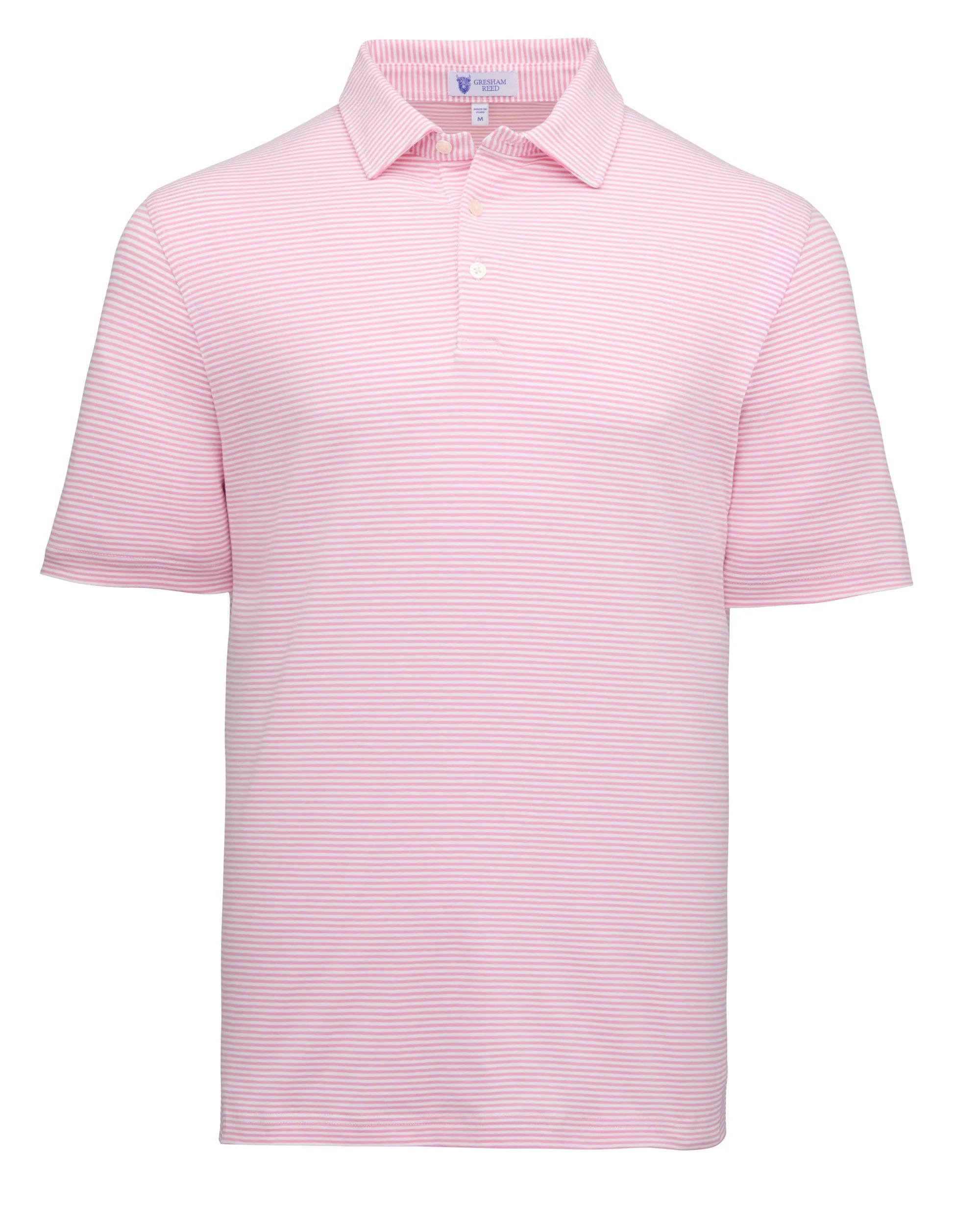 Gresham Reed - Pink & White Stripe Pima Cotton Golf Polo